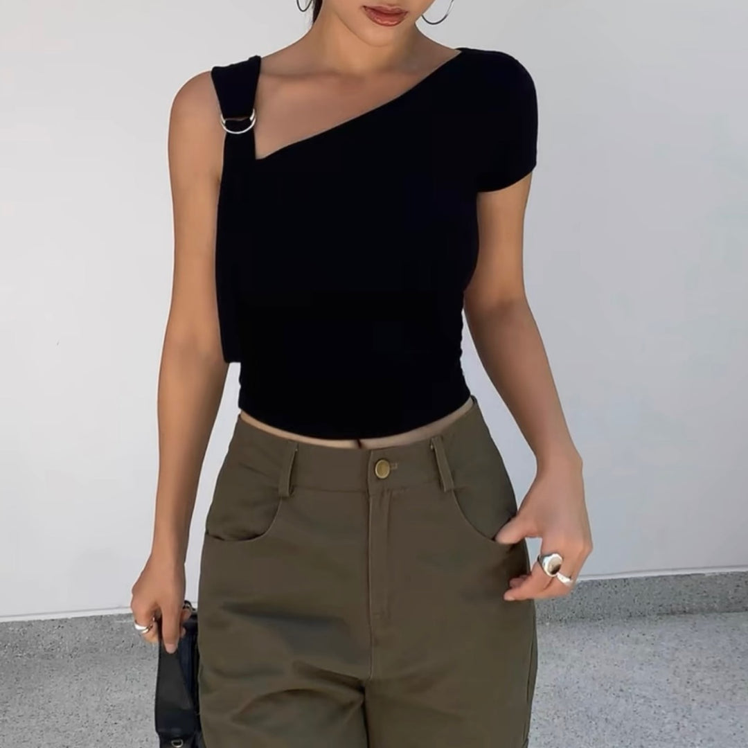 [Small Black, same-day shipping] One-sided belt loop top