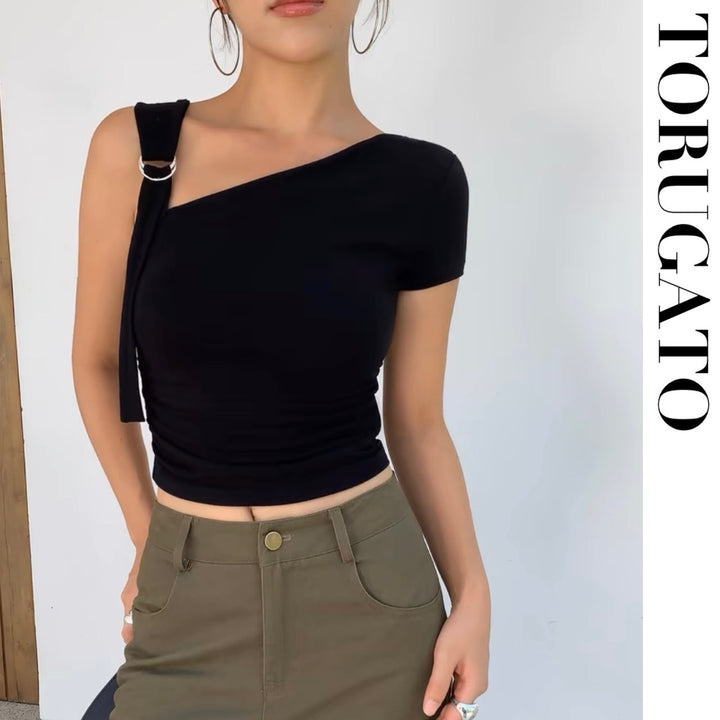 [Small Black, same-day shipping] One-sided belt loop top