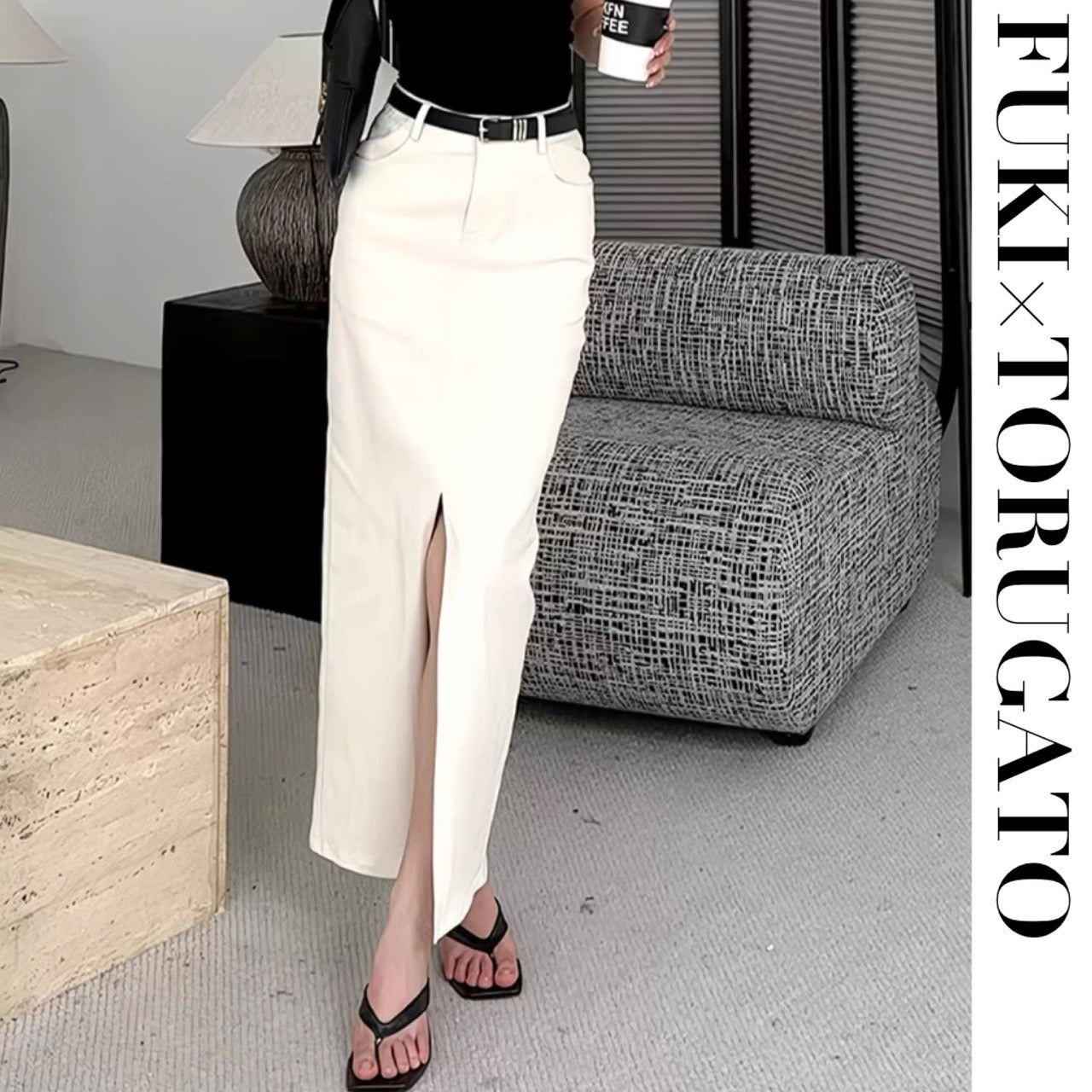 スリットナロースカート アシメあきフロントスリットナロースカート | natural couture