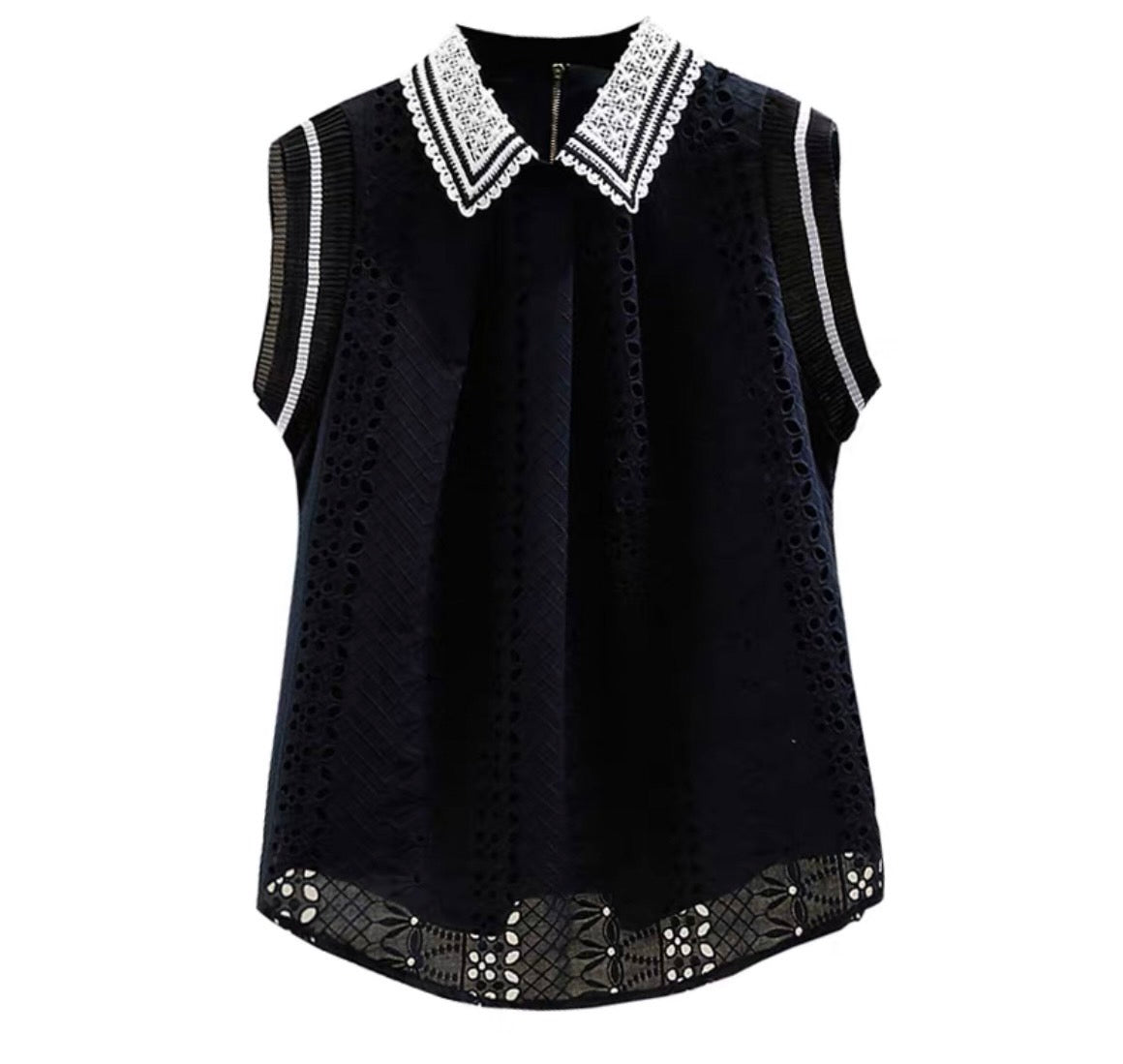 Lace sleeveless vest with collar