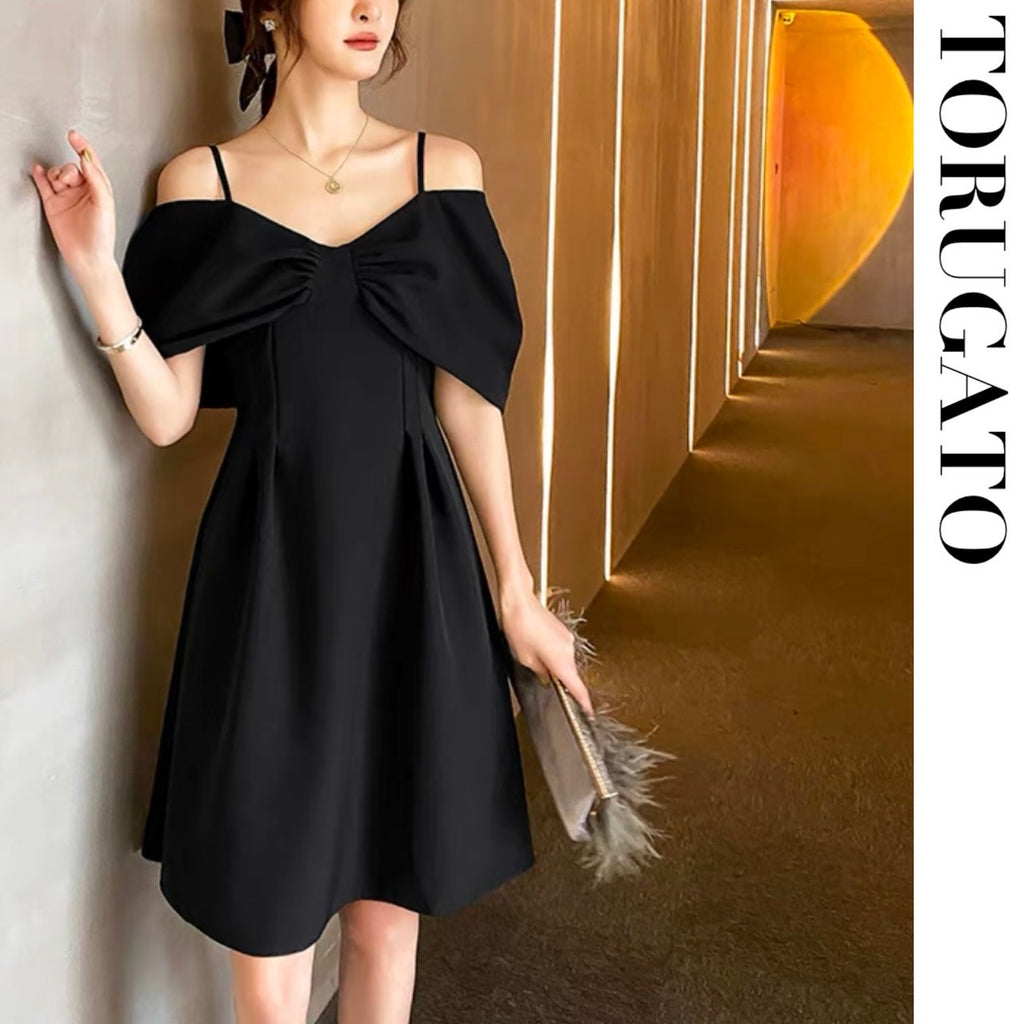 XSブラック（ショート）即日発送】オフショルダードレスワンピース