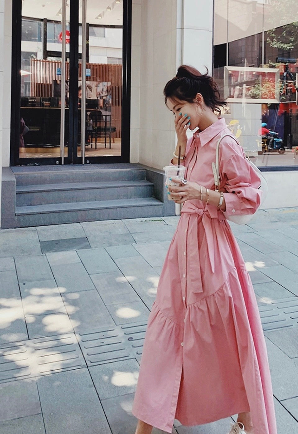 pink shirt dress