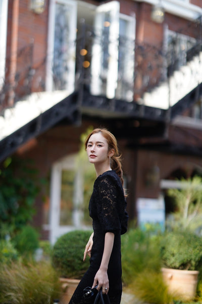 [S size same day shipping] Puff sleeve lace dress