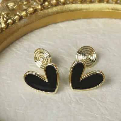 [Black Same Day Shipping] Onyx Heart Earrings (Silver 925)