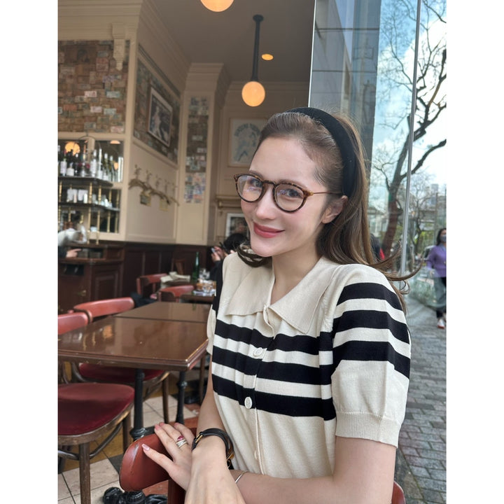 [M size same day shipping] Random border knit polo cardigan
