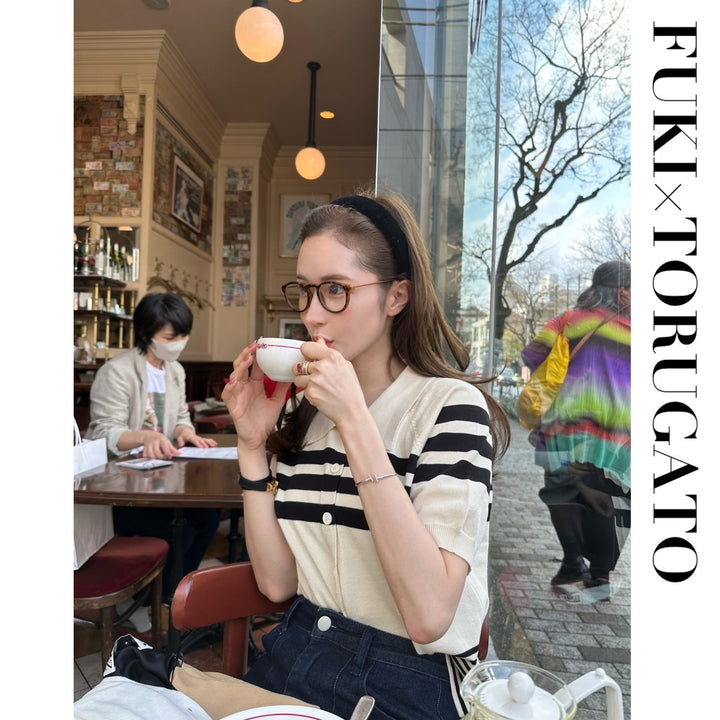 [M size same day shipping] Random border knit polo cardigan