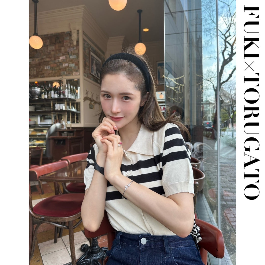 [M size same day shipping] Random border knit polo cardigan