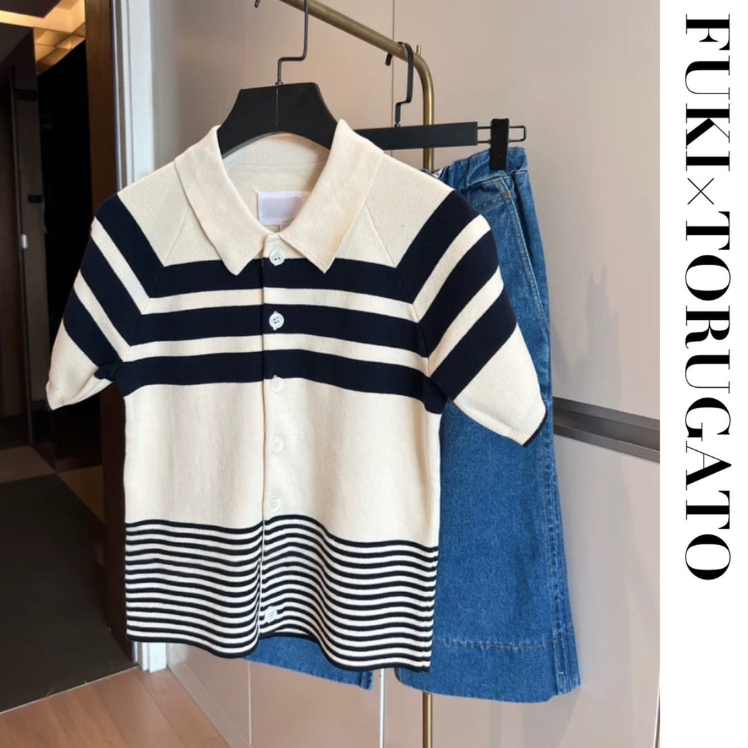 [M size same day shipping] Random border knit polo cardigan